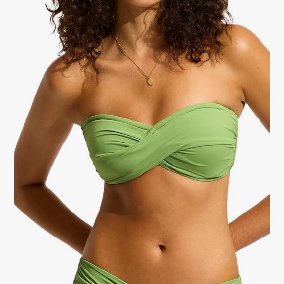 NWT Seafolly Women's Standard Twist Bandeau Bikini Top Swimsuit Swimwear Sage 12